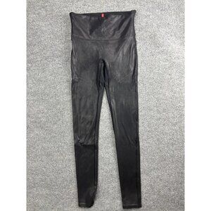 Spanx Leggings Womens Large Black Faux Leather High Rise Long Shaping Pants Yoga